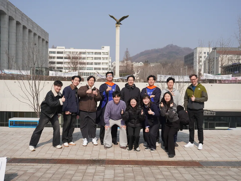 Lab members celebrating the graduation of Jaehyun Park and Jeonghyeon Noh · Photo 4