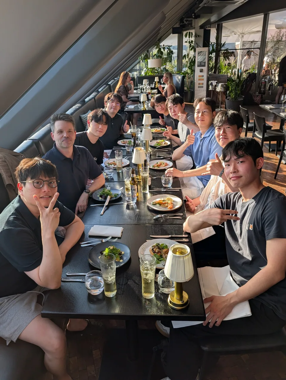 Dinner and conversation during the UK research visit